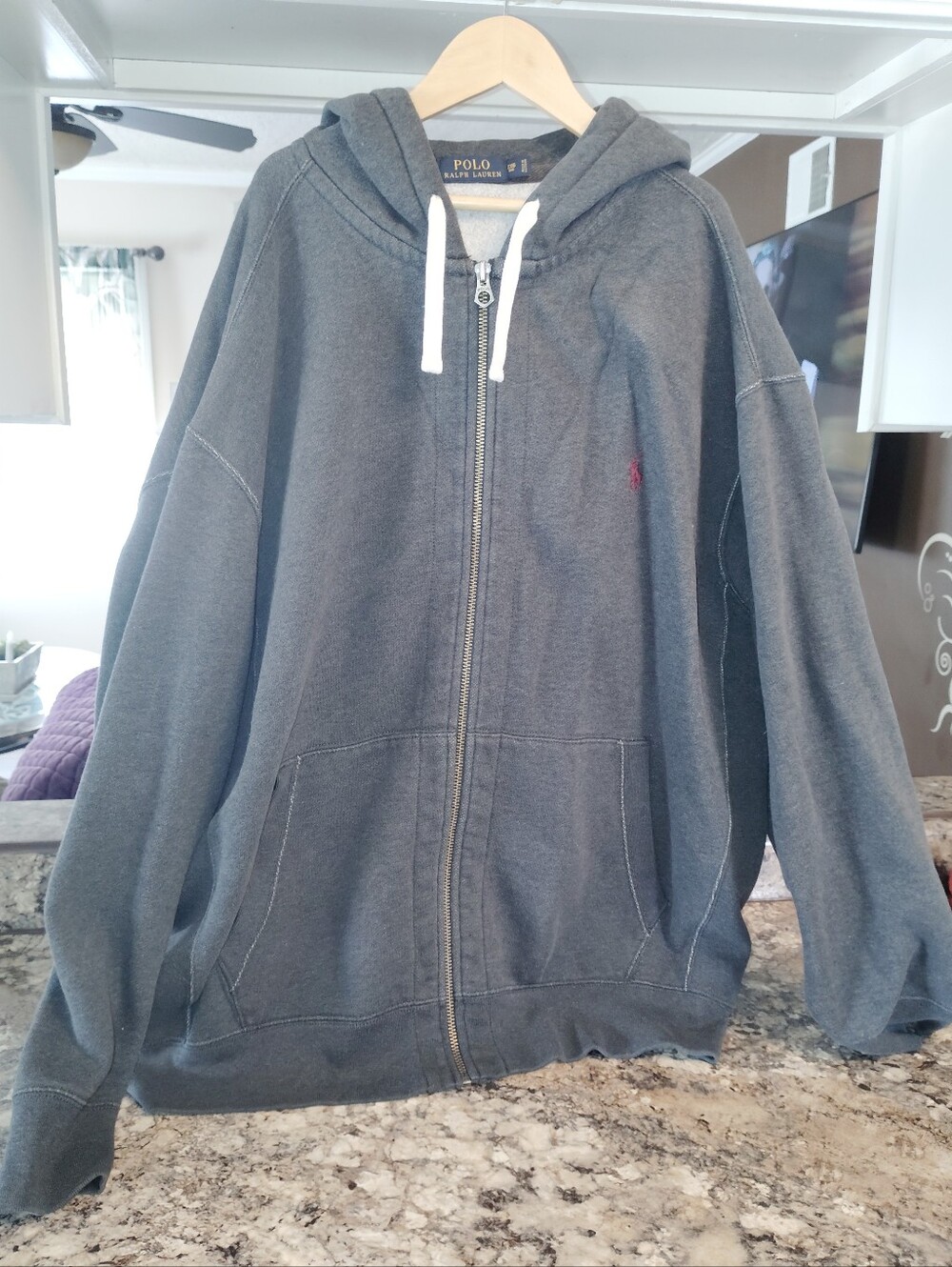 Men's 2x Polo by Ralph Lauren Dark Charcoal Zip-Up Hoodie - Picture 2 of 4